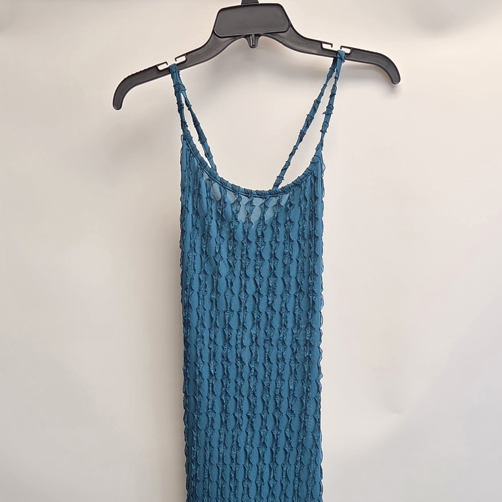 Teal Textured Backless Dress With Tie-up Back